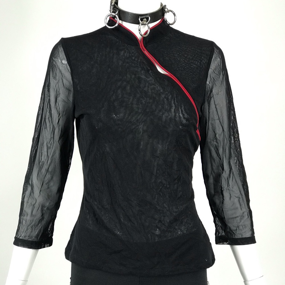 Vintage 90s 00s Y2K black cheongsam mesh top 🖤